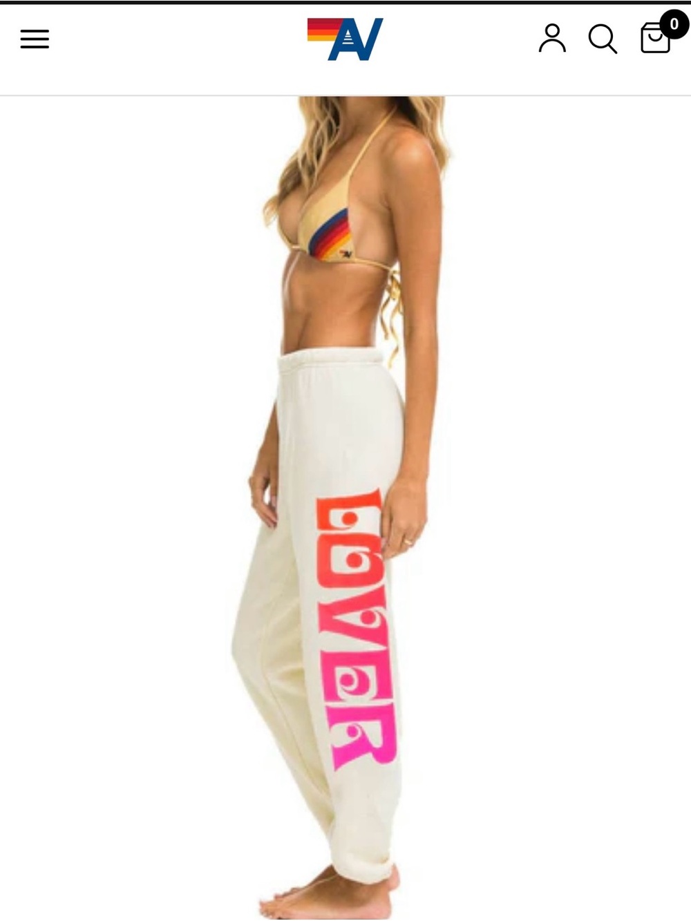 Aviator Nation Cream Track Pants with Pink/Orange 'Lover' Side Print